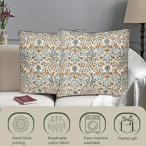 Ridhi Goldenrod Yellow Block Print Cotton Pillow Cover 20x20 Inch Set