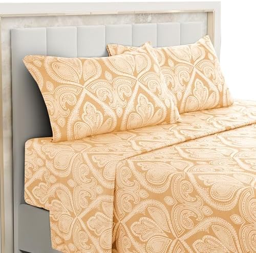 Hannah Linen Paisley Queen Sheet Set, 4 PC Soft Microfiber Wrinkle