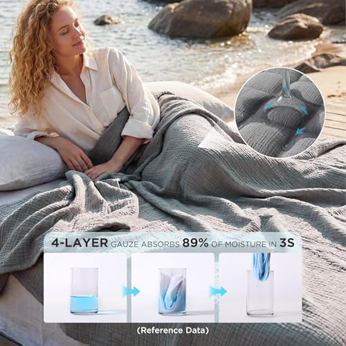 Bedsure 100% Cotton Muslin Blankets for Adults, King Size, 4-Layer