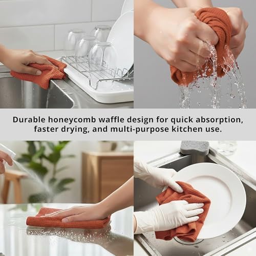 PurpleEssences Solid Kitchen Cloths, Dish Cloth 12x12 Set of 6 - Rust
