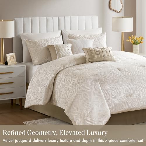 Madison Park Velvet Jacquard Champagne King Comforter Set, 7pc