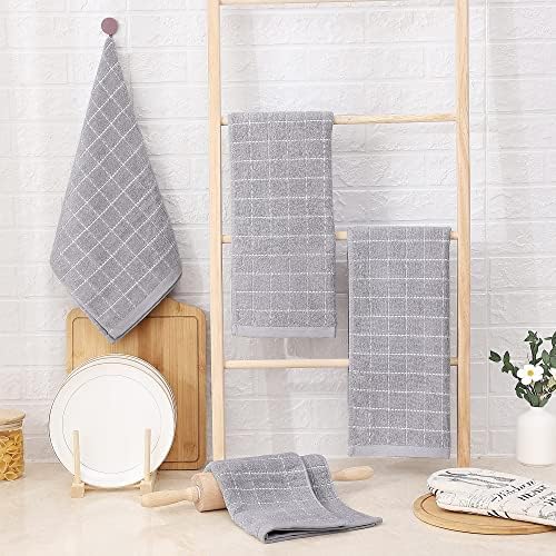 Homaxy 100% Cotton Terry Kitchen Towels, 4 Pack, Light Grey