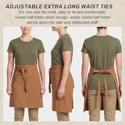 Half Apron for Women Men Cotton Linen with 2 Large Pockets Waist Short