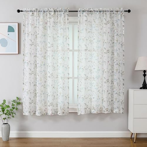 OWENIE Floral Sheer Curtains for Bedroom Living Room 63 Inch Length 2