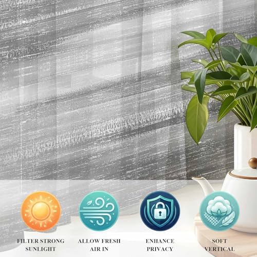 Gray Gradient Sheer Curtains 63 Inch Long 2 Panels, Minimalist