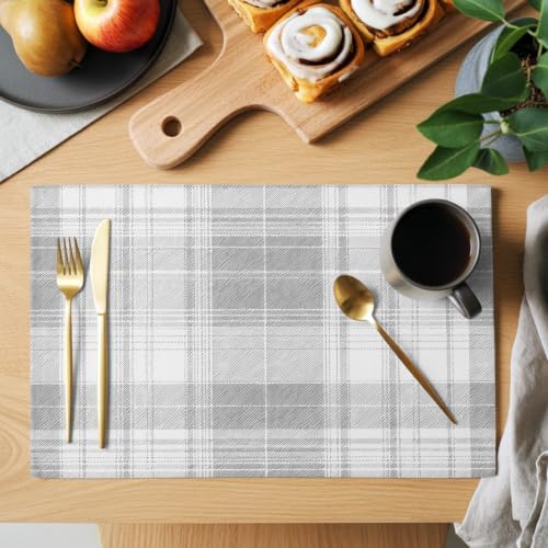 Cotton Linen Placemats for Dining Table Set of 8 Classic Buffalo Plaid