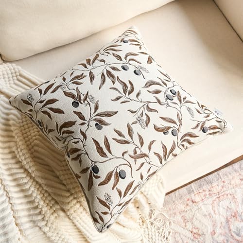 Alerfa Beige Floral Throw Pillow Cover 20 x 20 Inch Sqaure Luxury