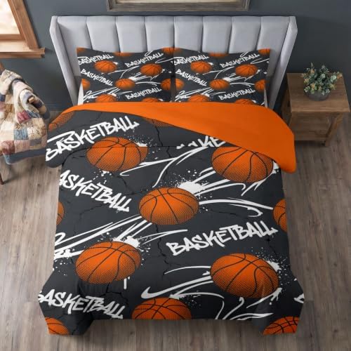 King Duvet Cover Set Soft Microfiber Graffiti Basketball