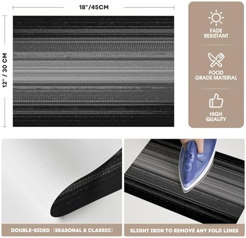 Artoid Mode Black Gray Stripe Halloween Vinyl Placemats Set of 4,Heat