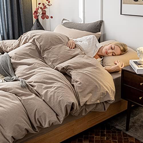 Janlive Washed Cotton Duvet Cover Full Ultra Soft 100% Cotton Solid