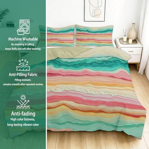 King Duvet Cover Set Minimalism Wavy Lines Gradient Bedding with