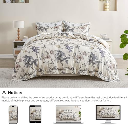 Simple&Opulence 100% Cotton Duvet Cover Set Queen Size, 3Pcs Cream