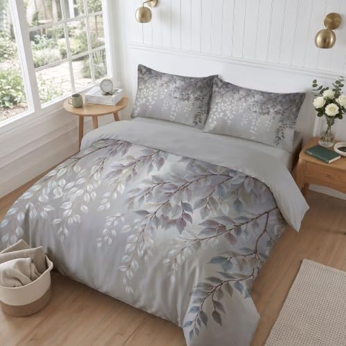 Duvet Cover King,Reversible Dreamy Tree Branches Light gray Duvet