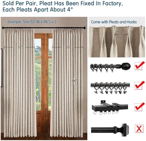 LETAU Long Linen Texture Sand Beige Curtains 120 inches, Pinch Pleated
