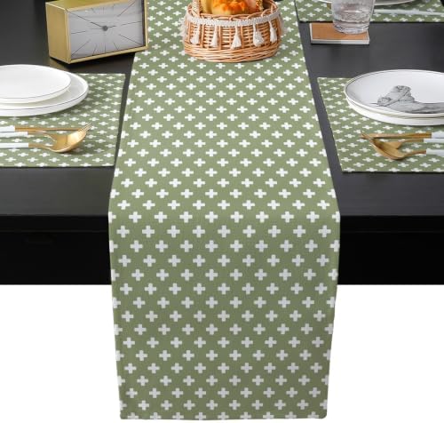Simple Geometric Table Runner and Placemats Set of 4 Neutral Green