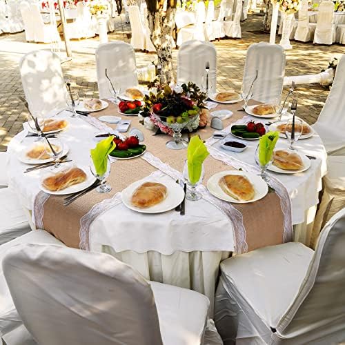 Hortsun 12 Pcs Burlap Table Runners White Lace 12 x 108