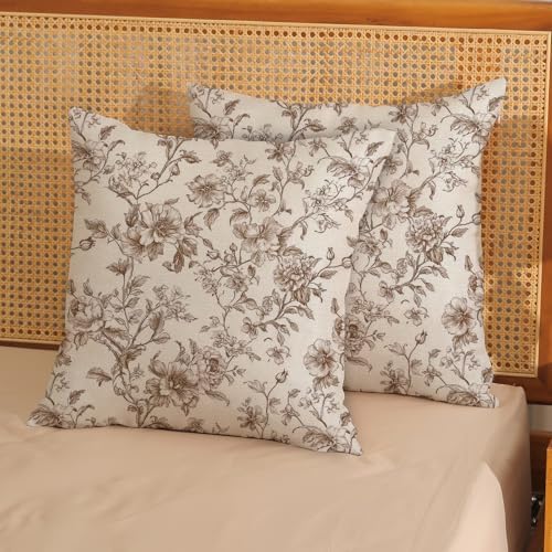 Chinoiserie Outdoor Brown Floral Pillow Covers 20x20 Set of 2