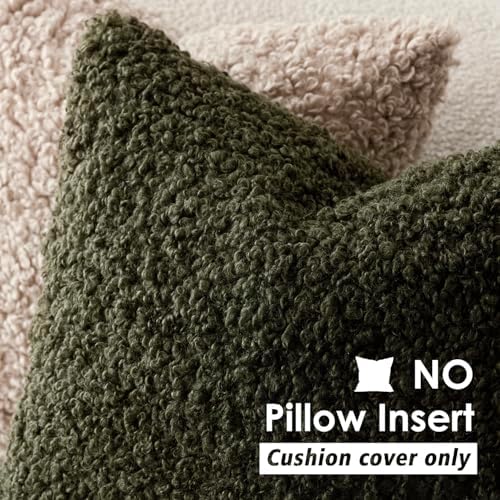 Foindtower Decorative Fuzzy Faux Fur Throw Pillow Covers 22x22 Olive