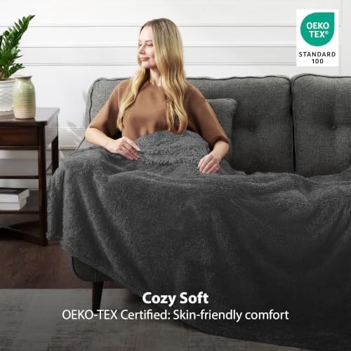 Cozy Chenille Sherpa Throw Blanket, Frost Gray, 50" x 60"