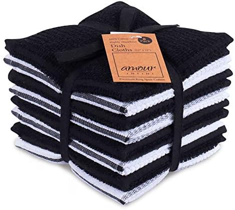 AMOUR INFINI Cotton Kitchen Dish Cloths Set of 8, 100% Terry Cotton