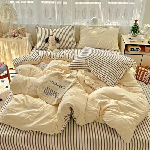 Nayoroom Yellow Duvet Cover Twin Reversible Brown Striped Bedding Set