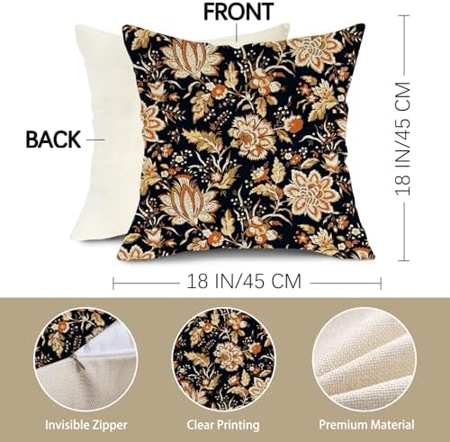 Vintage Floral Decorative Throw Pillow Covers 18 x 18 Set of 2