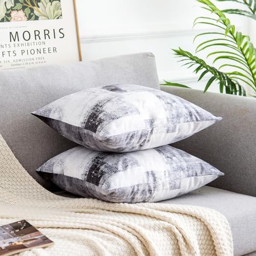 Modern Home Art Decor Throw Pillow Covers Black White 20 x 20 Set of 2
