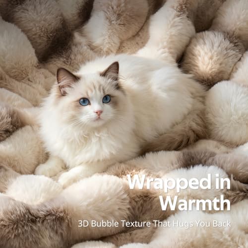 Fluffy Faux Fur Bubble Throw Blanket, 60'' x 80'', Tie-Dye Brown