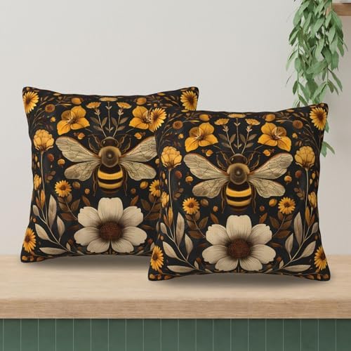 KiuLoam Vintage Pillow Covers 20x20 Set of 2 Bee Gold Yellow Cream
