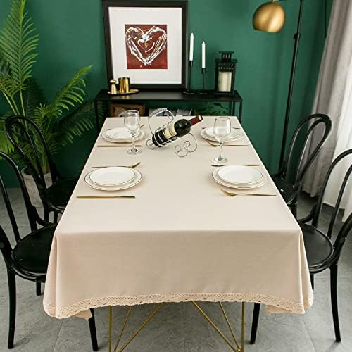 EHouseHome Faux Linen Tablecloth with Lace Trim - Waterproof/Spill