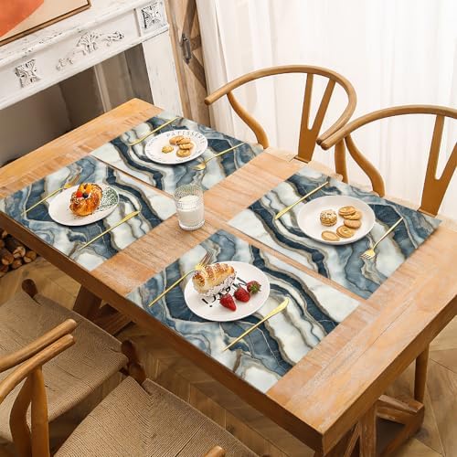 Cotton Linen Placemats - Wave Texture - Pack of 8 Grey Heat Resistant