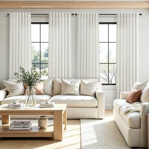 Guken Linen Back Tab Curtains 96 Inches 8ft for Living Room Natural