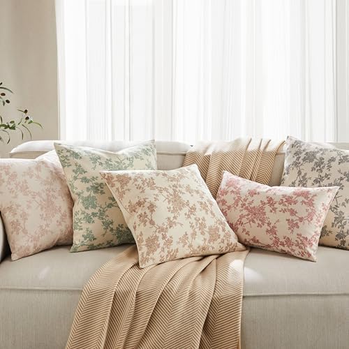2 Pack French Floral Throw Pillow Covers 18x18in, Red/Cream