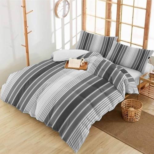 Duvet Cover Set Queen, Abstract Grey Gradient Stripe 3 Piece Bedding