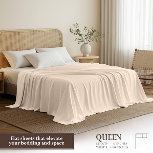 Queen Size Flat Sheet Only, Ultra Soft & Breathable Hotel Sheets
