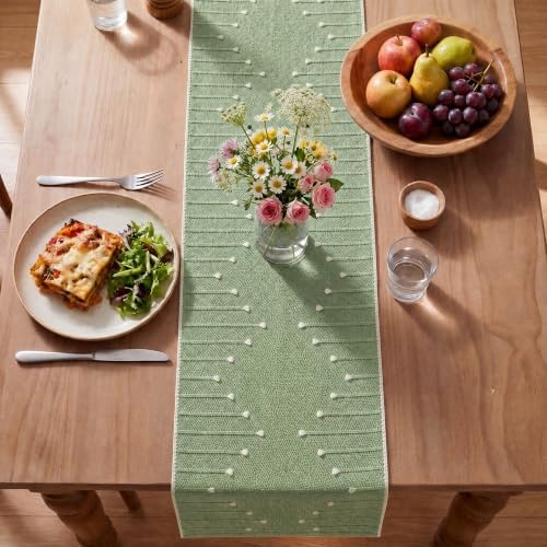 Artoid Mode Sage Green Farmhouse Rustic Cotton Woven Table Runner