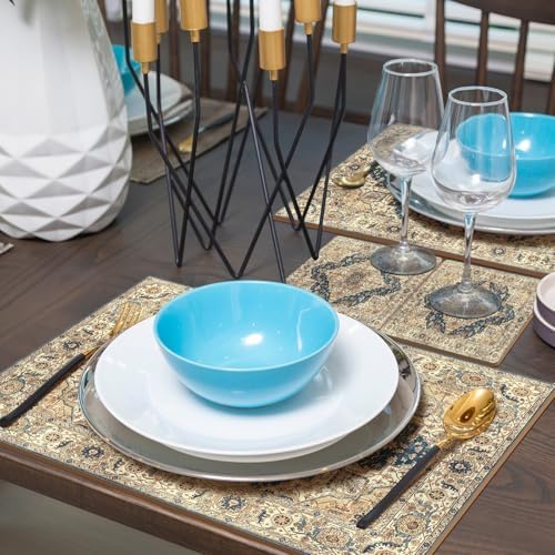 Bucherry 6 Sets Boho Cork Placemats 16 x 12 Inch, Blue