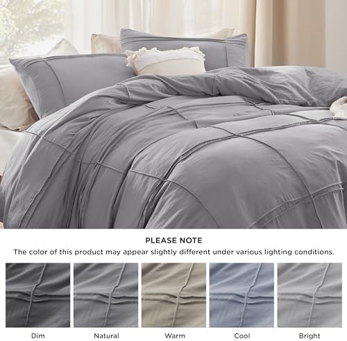 Bedsure Grid Boho Duvet Cover Queen, Textured Bedding, 3-Piece, Grey