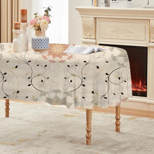 Vintage Symmetrical Floral Print Oval Table Cloth, Waterproof Duty