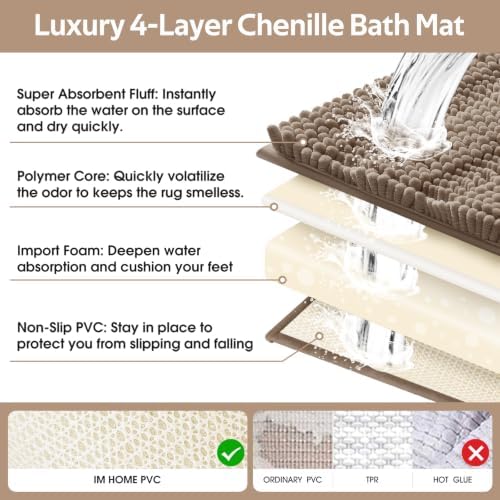ACCUMTEK Striped Dark Beige Bathroom Rug Mat Set 2 piece