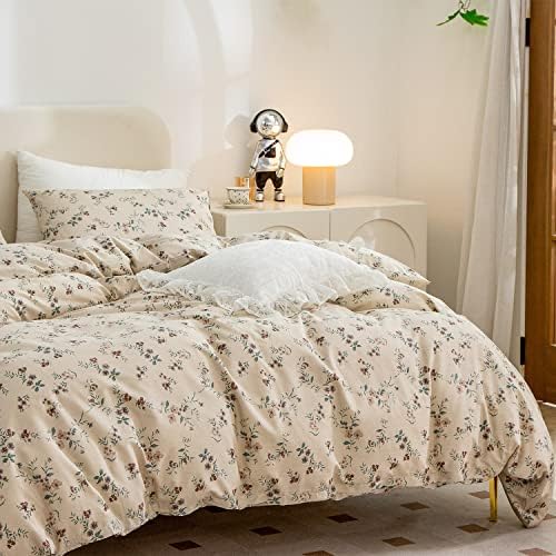 Duvet Floral Cover Queen, 100% Brushed Microfiber Bedding Set 3 Pieces