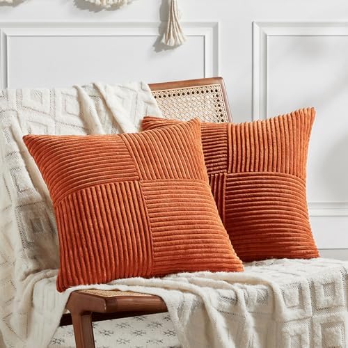 Fancy Homi Set of 2 Burnt Orange Decorative Throw Pillow Covers 22x22