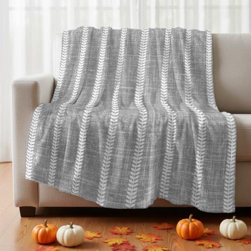 Flannel Fleece Blanket 60" x 80", Light Gray Striped Microfiber Cozy