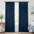 Mrs.Naturall Navy Blue Pinch Pleated Linen Blackout Curtains 84 Inch