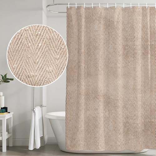 Long Shower Curtains 72" x 84", Beige Burlap Texture Washable Shower