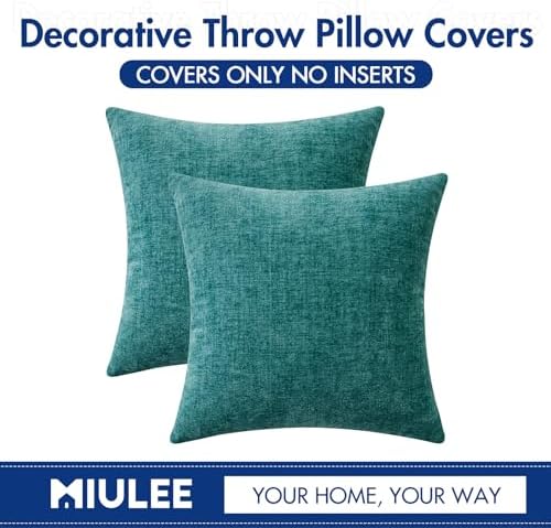MIULEE Soft Chenille Throw Pillow Covers Teal 20x20 Inch Pack of 2