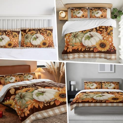 Duvet Cover Cal King Size, Thanksgiving Pumpkins 3-Piece Bedding