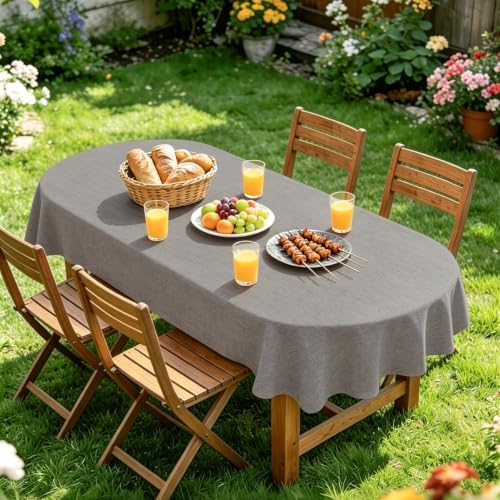 Wolkemer Oval Tablecloth 60 x 120 Inches Faux Linen Water Resistant