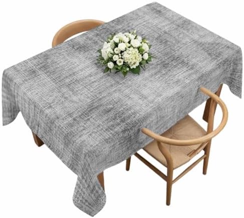 Vintage Grey Linen Texture Tablecloths 60" x 120”, Minimalist Silver