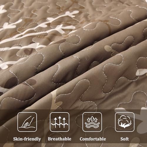 DJY Brown Quilt Set King Size Branch Botanical Bedspread Coverlet Set